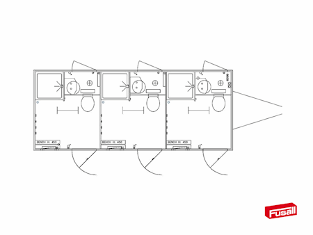 Type 518: Toilet-/badvogn med 3 separate rum 
